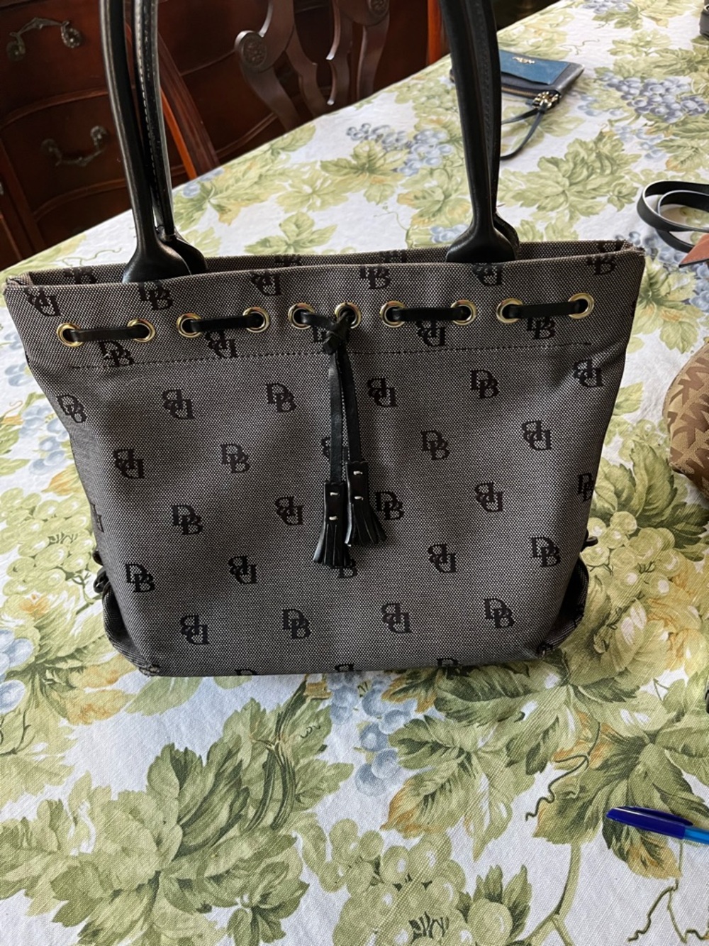 Dooney and Burke  Canvas Bag with Tassel - Black/Gray